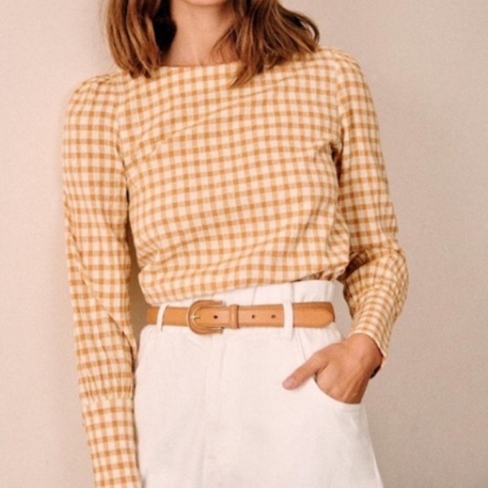 Sezane Lina Yellow Gingham Top